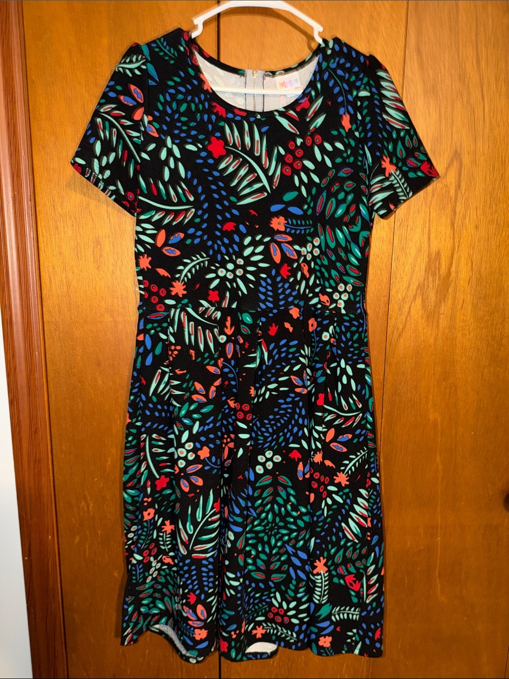 Floral Print Black Short-Sleeve Fit & Flare Dress
